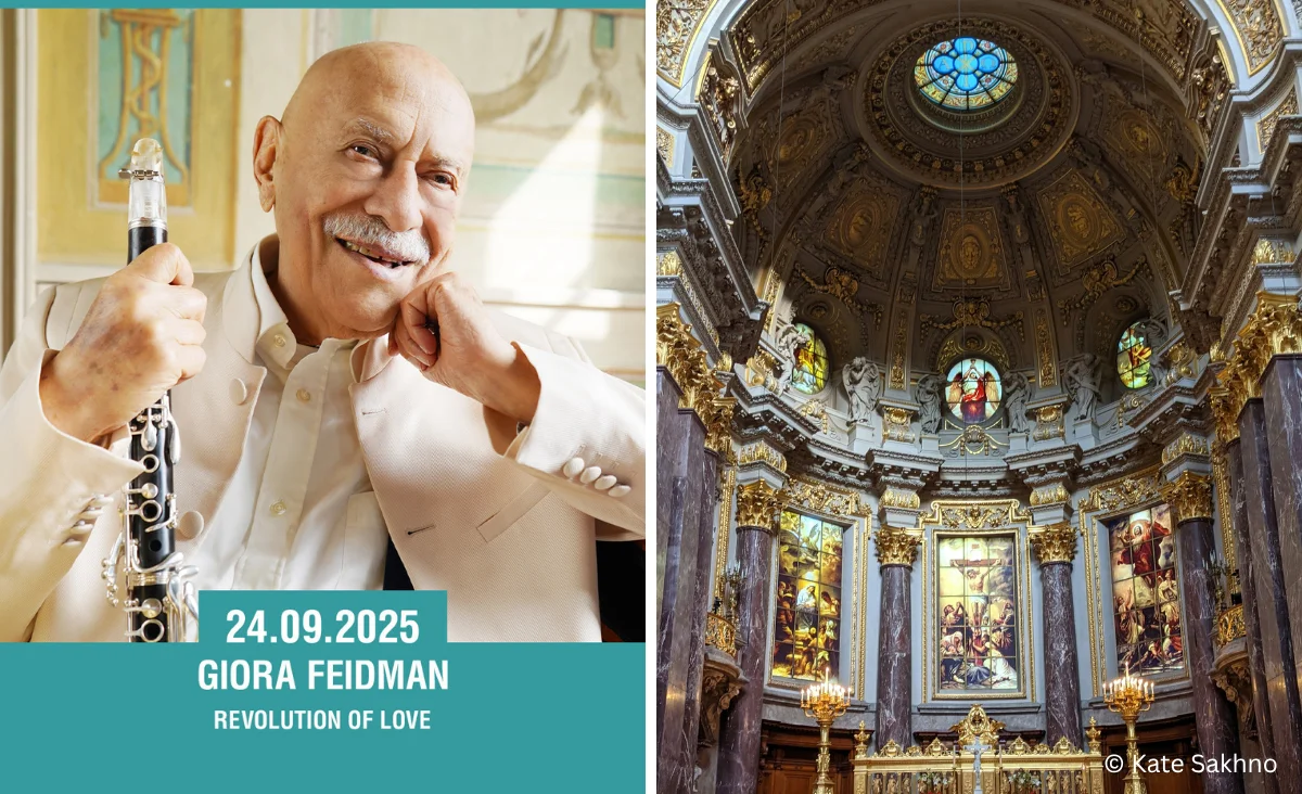 Ein Poster vom Giora Feidman bei seiner Revolution of Love im Berliner Dom