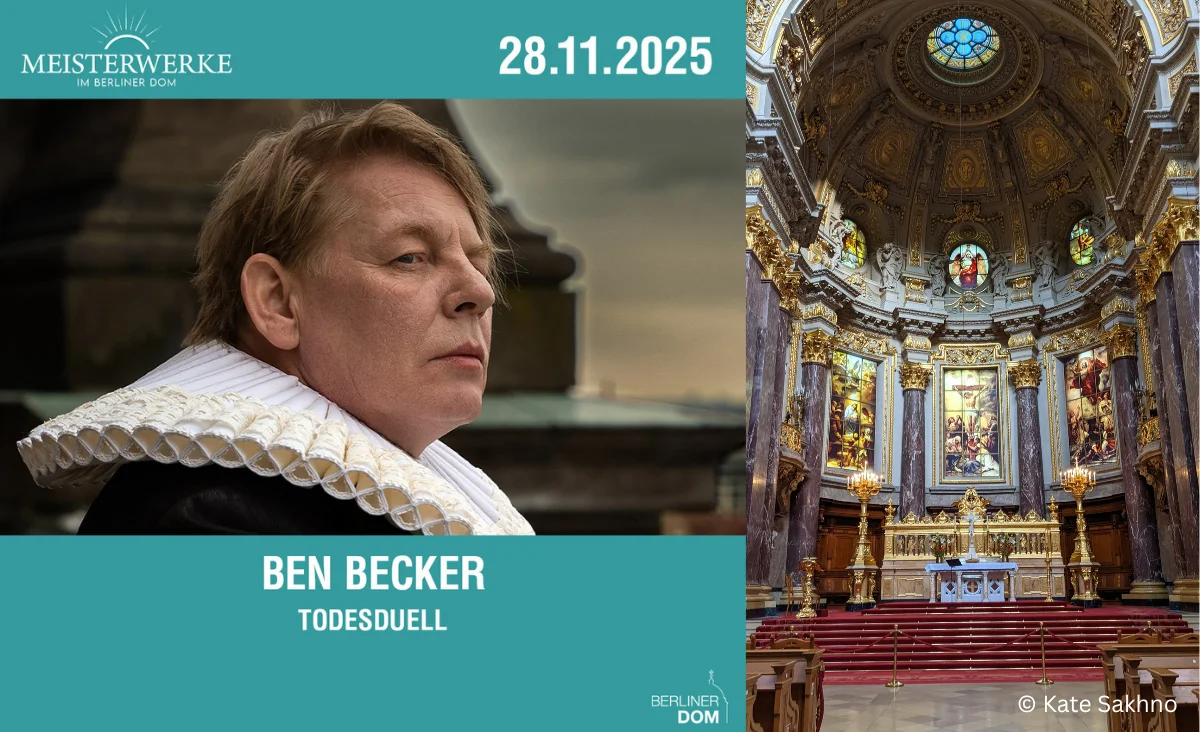 Ein Poster von Ben Becker und der Berliner Dom abgebildet.