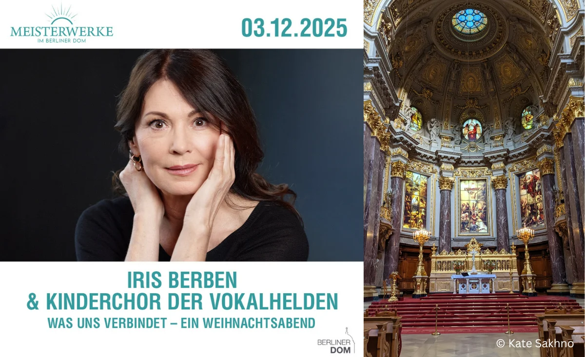 Ein Poster von Iris Berben und der Berliner Dom abgebildet.