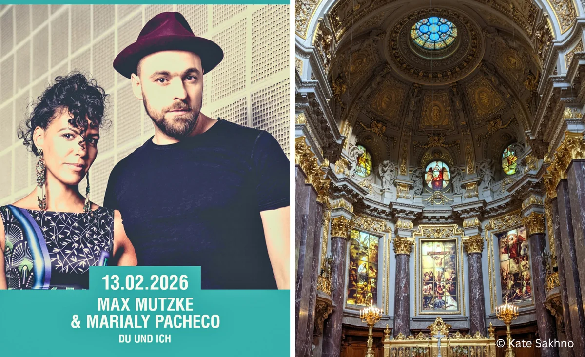 Ein Bild von Max Mutzke und Marialy Pacheco mit Berliner Dom in Hintergrund