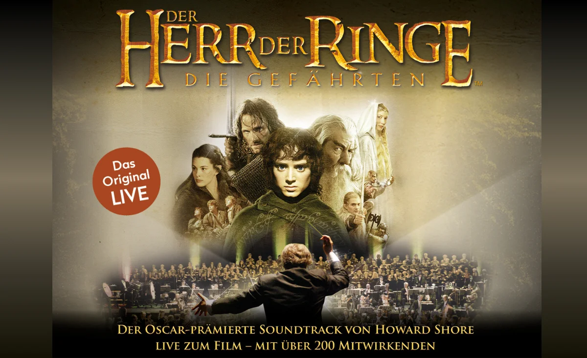 Filmplakat von "Der Herr der Ringe: Die zwei Türme" zeigt epische Szenen und Hauptfiguren in einer fantastischen Umgebung.