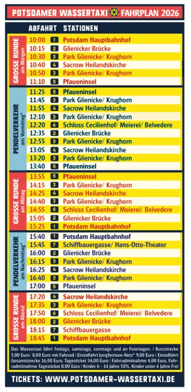 Wassertaxi Potsdam Fahrplan mit allen Stationen.