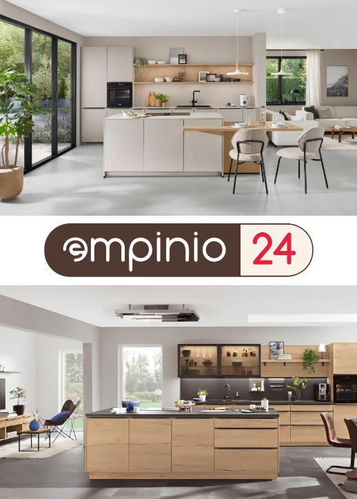 Collage zeigt eine moderne Küche mit hochwertigen Möbeln, Geräten und ansprechendem Design in einem einladenden Ambiente aus dem Küchenstudio Detmold.